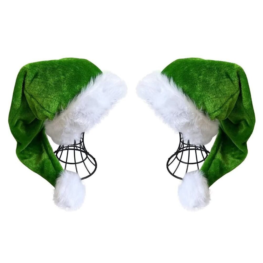 9797 Green Santa Hat - Adults Deluxe Green And White Xmas Christmas Hat